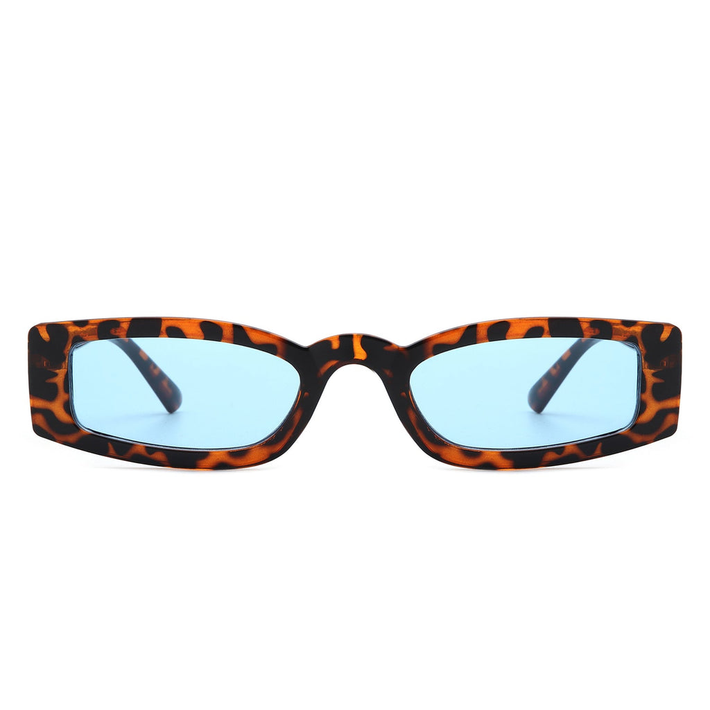 Starzest - Retro Rectangle Slim Tinted Square Narrow Sunglasses