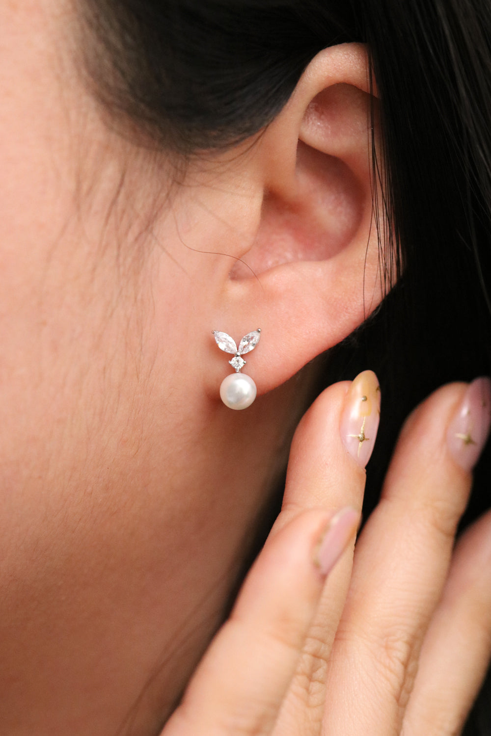 Cubic Leaf Pearl Drop Earrings Low Stock18k Rose gold