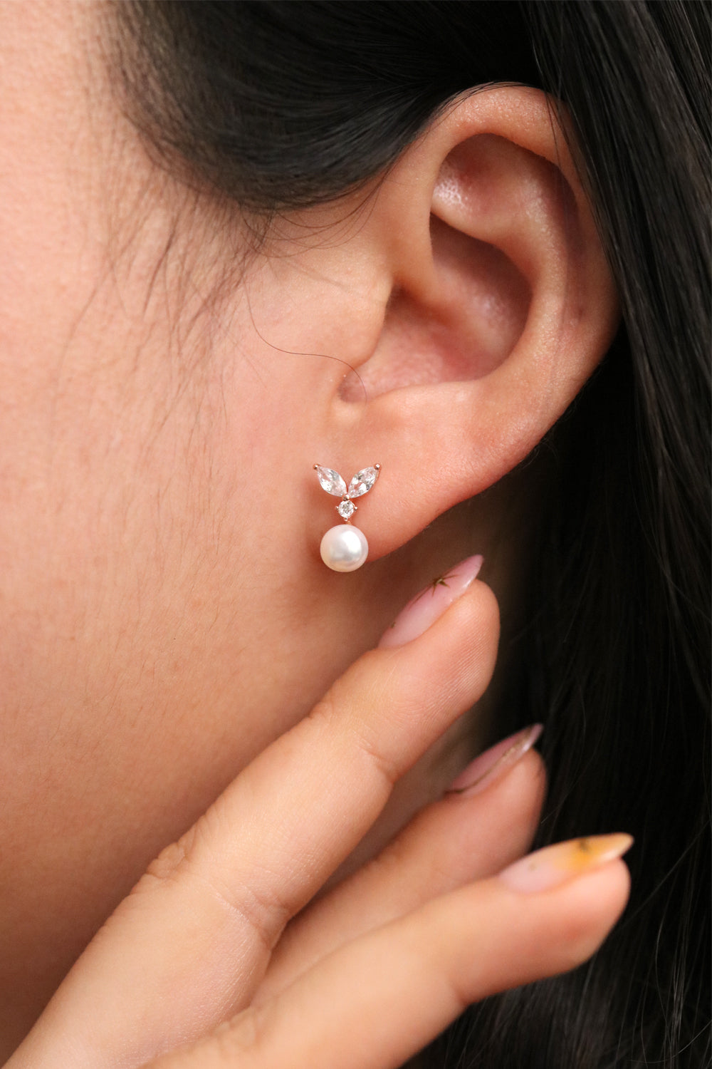 Cubic Leaf Pearl Drop Earrings Low Stock18k Rose gold