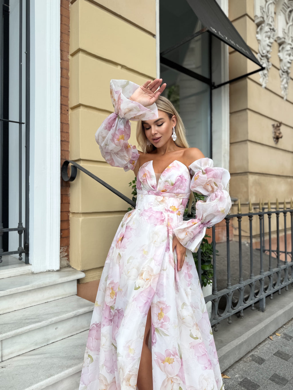 Custom made floral dress with long sleeves