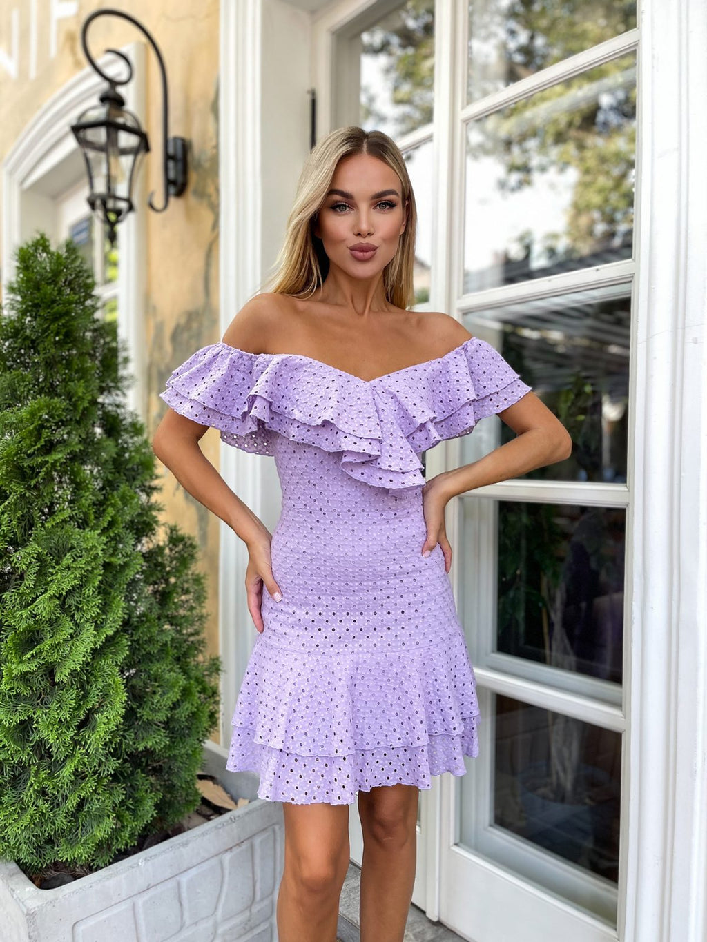 airy mini summer dress for vacation Side view casual dress for beach and hot days lightweight pure cotton mini dress for sunny strolls purple vacation dress with open back