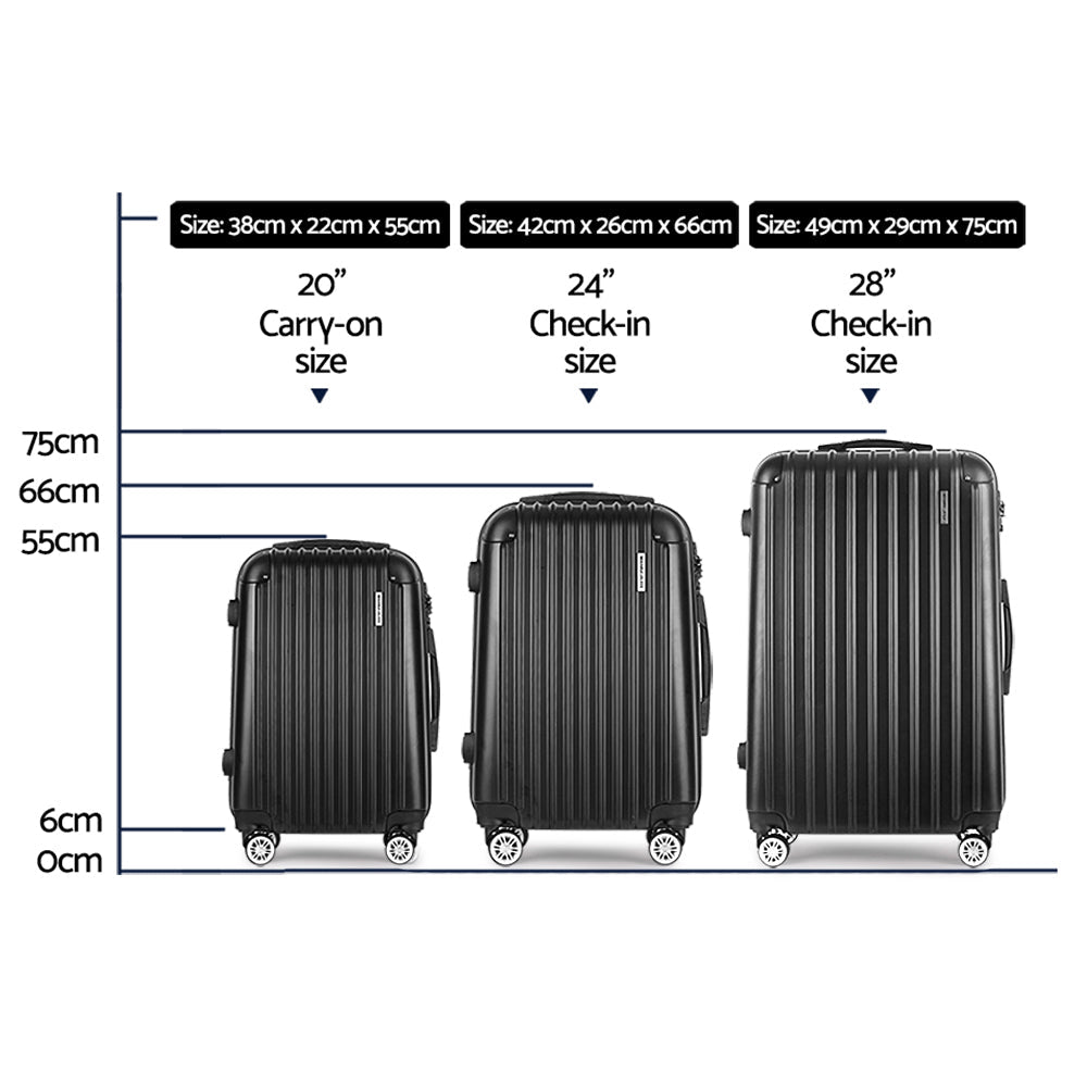 NNEDSZ 3pc Luggage Sets Suitcases Set Travel Hard Case Lightweight Black