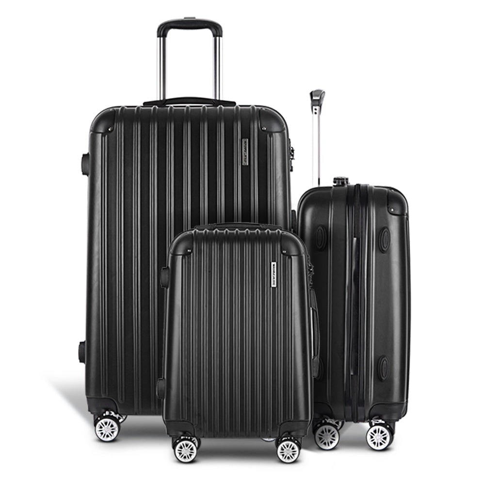 NNEDSZ 3pc Luggage Sets Suitcases Set Travel Hard Case Lightweight Black