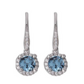 Silver blue drop earrings encrusted with CZ