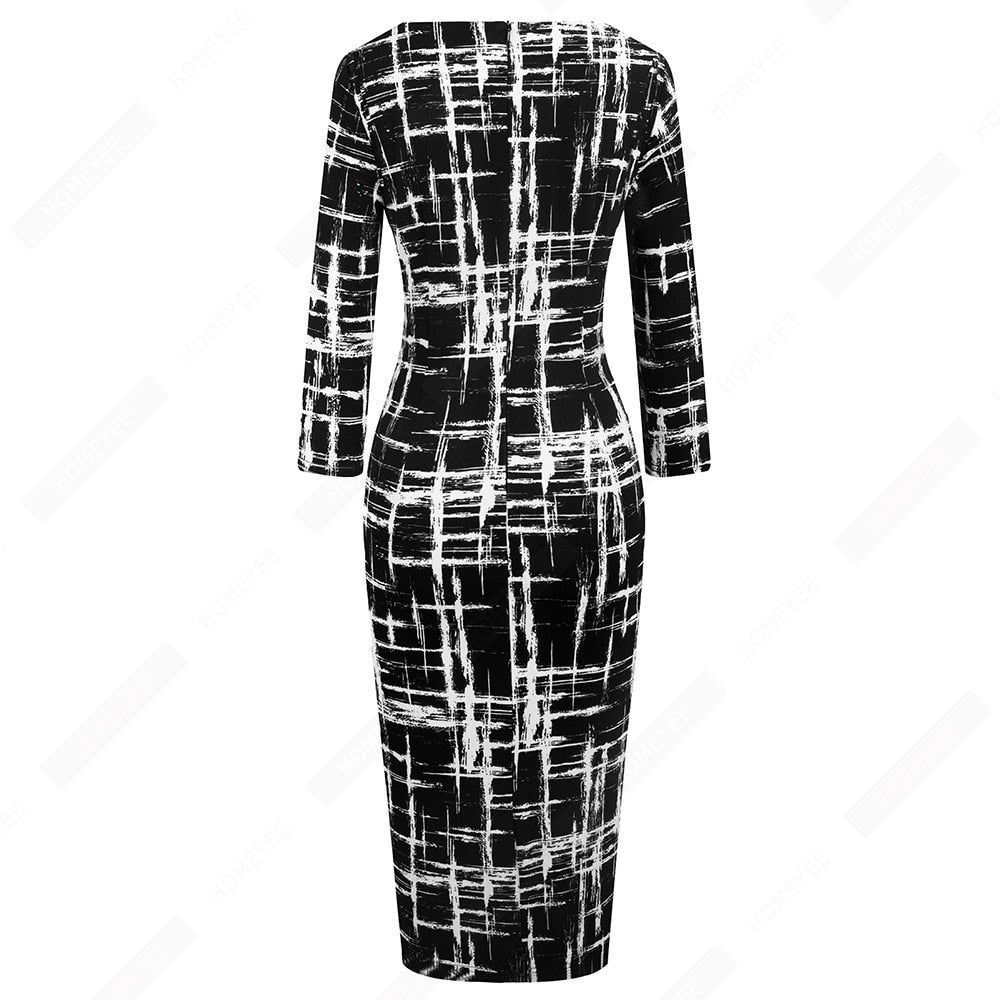 Vintage Women Elegant Fashion Pencil Dress Chic Formal Business Bodycon Dress