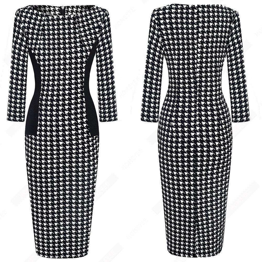 Vintage Women Elegant Fashion Pencil Dress Chic Formal Business Bodycon Dress