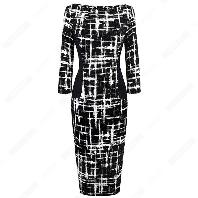 Vintage Women Elegant Fashion Pencil Dress Chic Formal Business Bodycon Dress