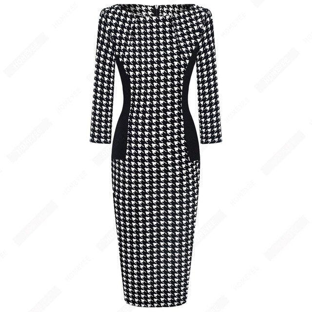 Vintage Women Elegant Fashion Pencil Dress Chic Formal Business Bodycon Dress