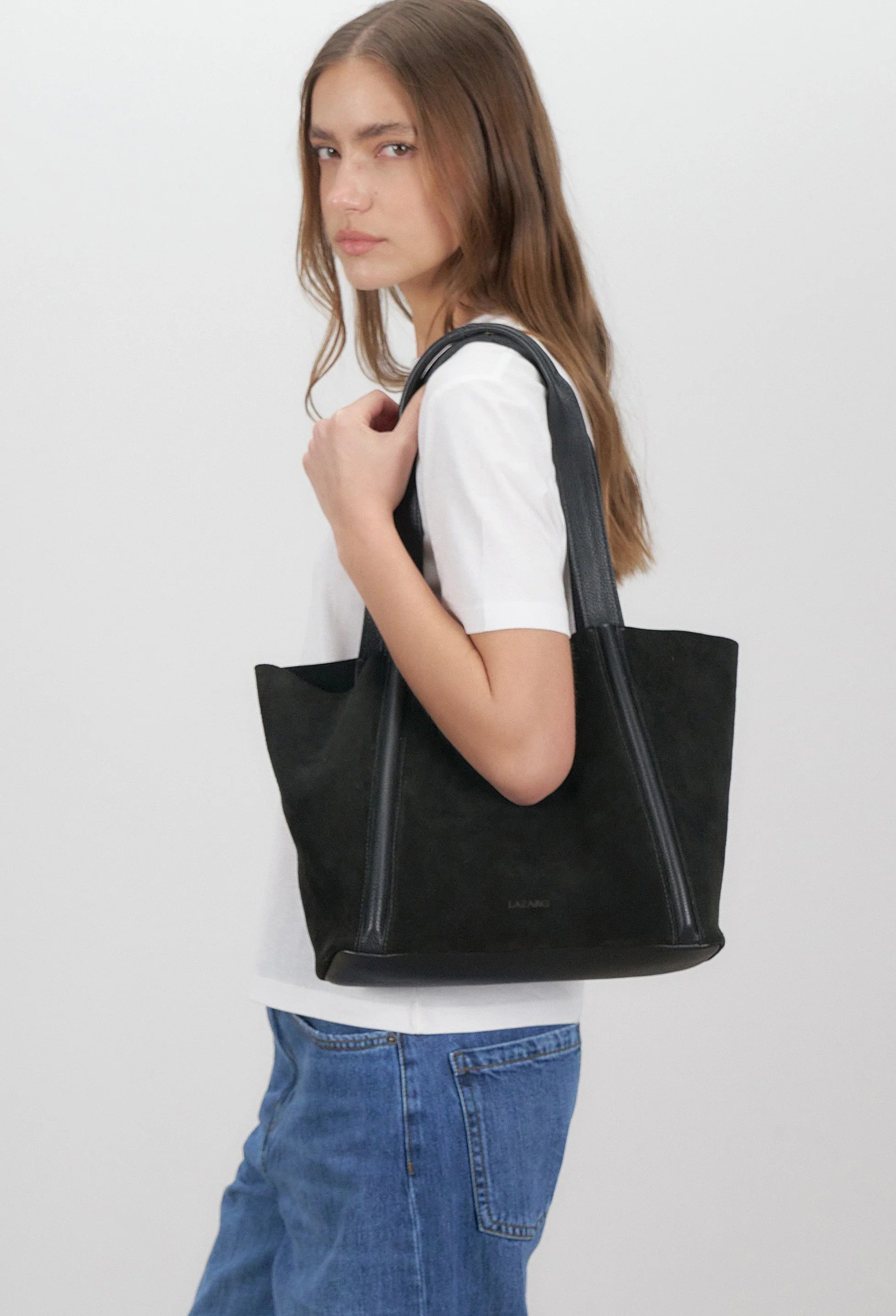 Sami Leather Tote Bag - Black Suede